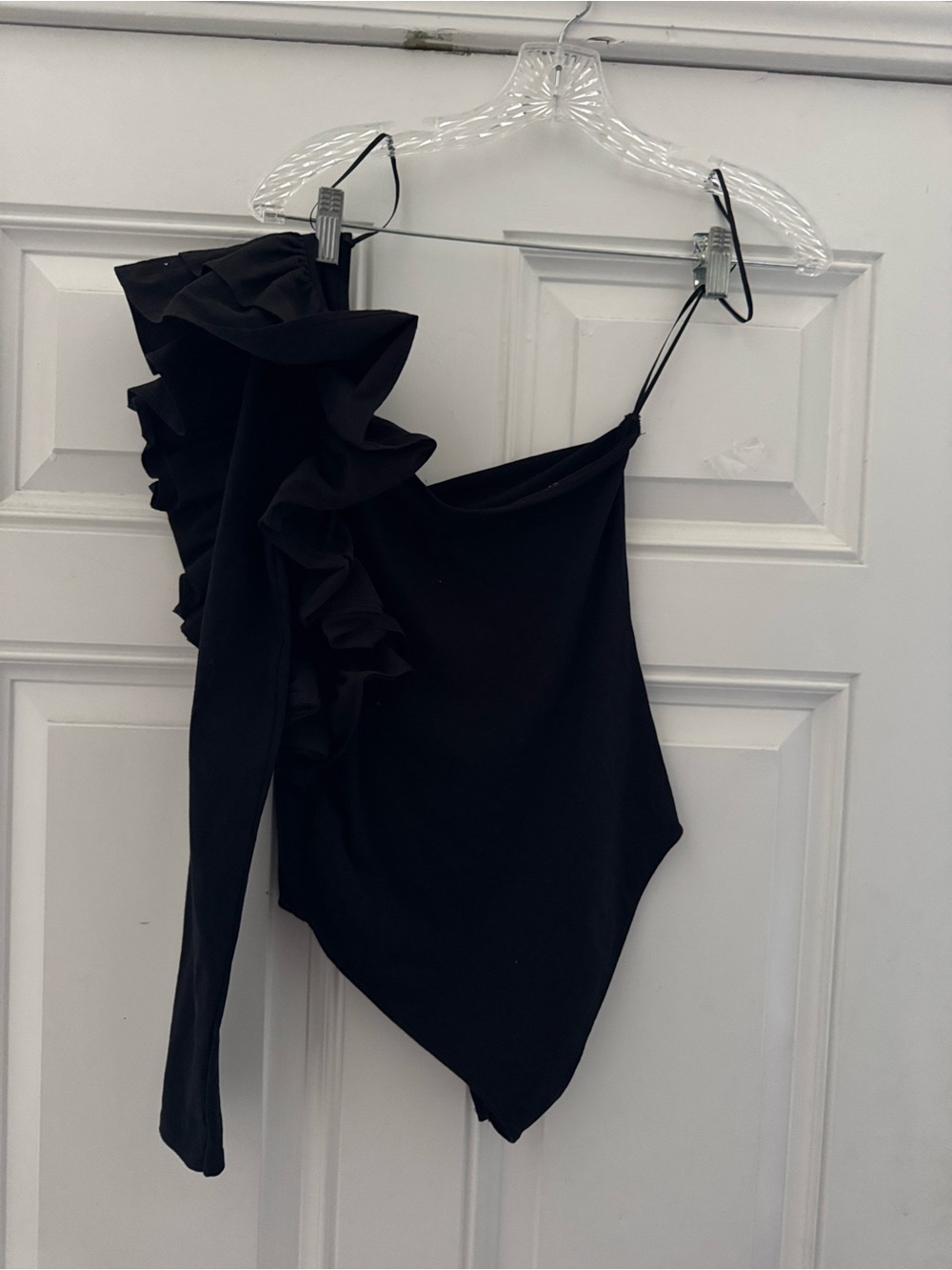Zara NWOT One-Shoulder Black Ruffle Bodysuit